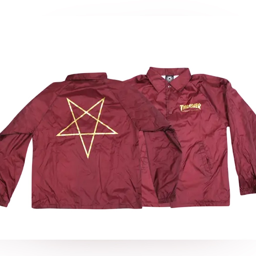 Jacket Vintage Thrasher Coach Jacket Men’s Large Maroon Pentagram Skater Classic